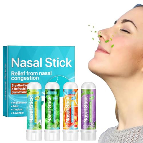 Nasal Stick 4 Pack, Schnelle Hilfe Von Einer Verstopften Nase, Verbessert die Atmung und Steigert Den Fokus,Bietet Frische Kühlung Sensation