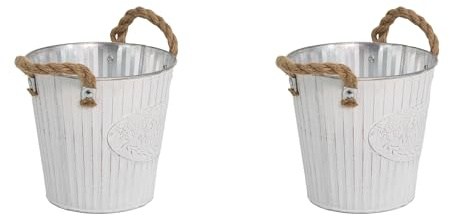DARO DEKO Metall Blumentopf weiß Ø 16 x 15cm - 2 Stück Pflanz-Töpfe Übertopf bepflanzbar