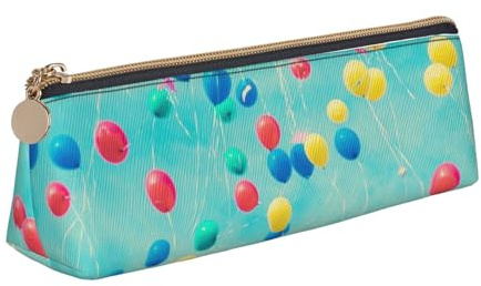 DNBCLEZK Bunte Luftballons, niedliches Leder-Federmäppchen, hochwertiger glatter Reißverschluss, langlebiger Metallabzieher, Volldruck, Designer-Schreibwaren-Organizer für Schule, Büro, weiß