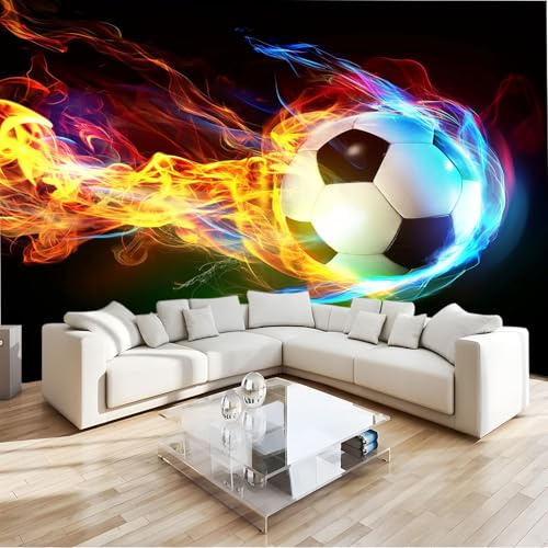 Vlies Fototapete Sport Fußball Flamme 250 x 175 cm Tapeten Vliestapete Wand Dekoration Schwarz, Moderne Fototapete – Schlafzimmer Wohnzimmer Kinderzimmer Jugendzimmer