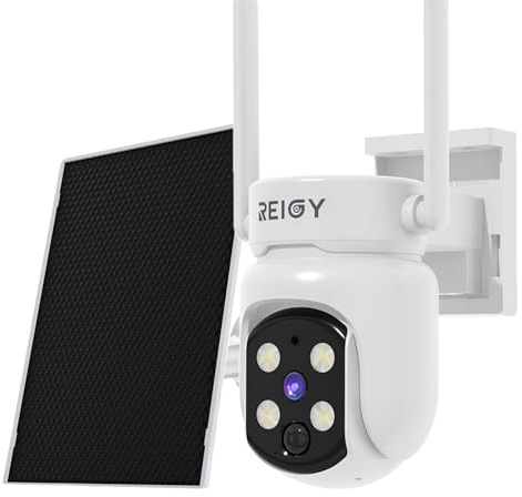 REIGY 4MP Övervakningskamera Sol Utomhus/Inre Trådlös,360° PTZ Kameraövervakning Batteri, IP-Kamera CCTV med 2-vägsljud Färg Mörkerseende Rörelsedetektion Stöd 2,4GHz/5GHz wifi