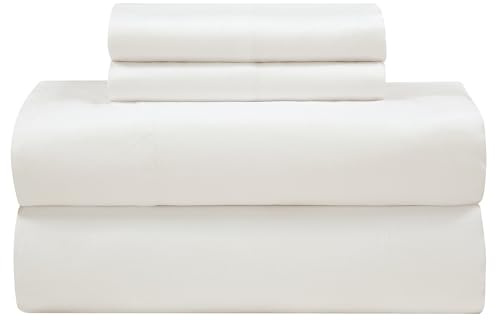 ROYALE LINENS Bamboo Viscose Queen Sheet Set - Cooling Bed Sheet Set - 1 Fitted, 1 Flat & 2 Pillowcase - Fits Up to 16 - Organic Viscose Derived from Bamboo - Bedding Sheet Set (Queen, Bright White)