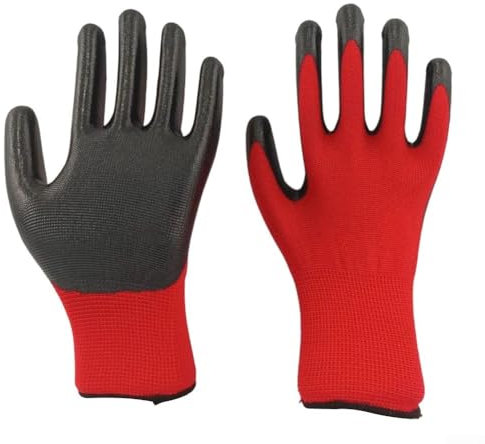 DystopiaWorld 12 Pcs Nitrile Work Gloves Waterproof and Oil Resistant for Gardening and Industrial Applications (red)