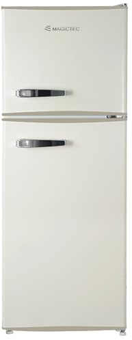 magictec Frigorifero in stile retrò con congelatore | 120 litri (88 l/32 l) | Low Frost | Combinazione frigorifero-congelatore | Design vintage | Illuminazione a LED | Colore crema
