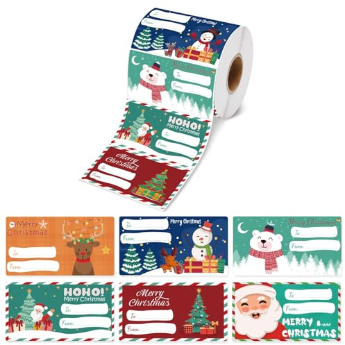 Weihnachts-Geschenkaufkleber, Selbstklebende Dekorationsetiketten für Geschenke, Festliche Sticker für Weihnachtsgeschenke (500)