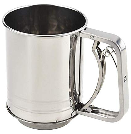 Flour Sifter Hand Crank Shaker with Handle Mesh Sieves Double Layer