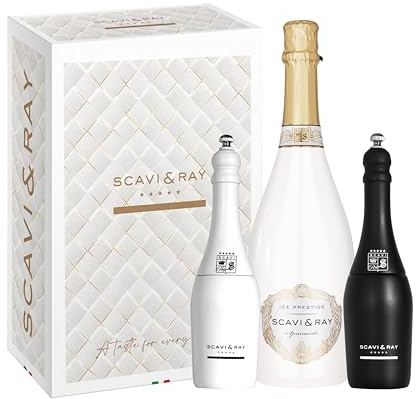 SCAVI & RAY Ice Prestige Geschenkset mit Salz- & Pfeffermühle - 0,75l | Halbtrockener fruchtig frischer Schaumwein aus Italien mit Mühlen, 10,5% Vol., Genussmoment in stilvoller Geschenkbox