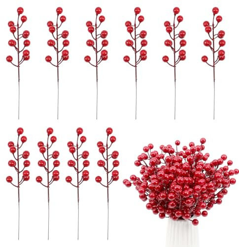 Myluatye 10 Stück Künstliche Rote Beeren,für Weihnachtsbaum Dekoration, Ideal für Dekoration und Kunsthandwerk Startseite/Hochzeitsdekoration