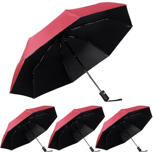 Kajaia 4 Pack Umbrellas Compact Windproof, Automatic Open and Close Folding Rain Umbrella Collapsible for Men Women Travel(Red)