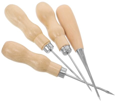 Housoutil 4pezzi Punteruolo per Cucire Forma di Zucca Manico in Legno per Perforazione di Pelle Tessuti Cinture Libri e Lavori di Sartoria