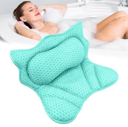 Bath Pillow,Comfortable Bathtub Pillow with 6 Strong Suction Cups,Ergonomic 4D Air Mesh Headrest Bath Cushion,Provide Support for Head,Back,Shoulder and Neck,Fits All Bathtub,Hot Tub,Home Spa(Blue)