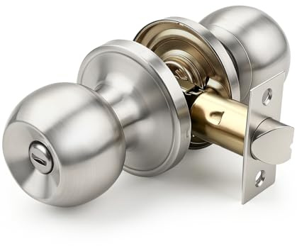 Brotima Satin Nickel Round Privacy Door Knobs with Adjustable Latch (60mm/70mm)，Interior Door Knobs for Bedroom & Bathroom