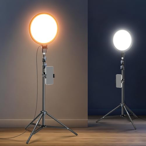 NEEWER Basics 30 cm (12 tum) ringljus med 63 tums stativ/mobiltelefonhållare/fjärrkontroll kompatibel med iPhone, 15 W LED tvåfärgad helskärmsbelysning för videoinspelning, selfies, streaming