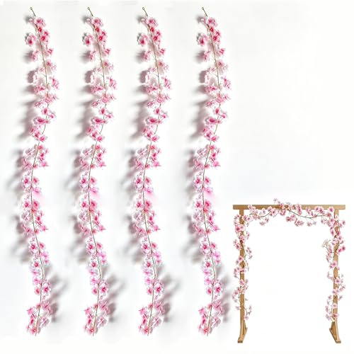 4 Stück Kirschblüten Deko Künstliche Blumengirlande Hängend Girlande 180cm | Frühling Blumen Girlande Dekoration für Außen und Innenhochzeit, Kunstblumen Rosa für Hochzeit Party Wand