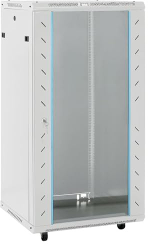 QUAHEAS 22U nätverksskåp 19 tums IP20 grå av kallvalsat stål 60 x 60 x 120 cm med låsbar glasdörr för hemnätverk kontor server lagring säkerhetskopiering och säkerhetskopiering