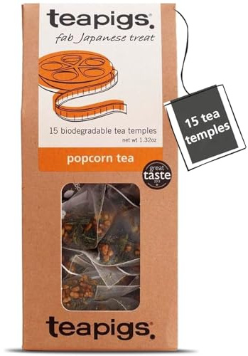 teapigs Popcorn Genmaicha Green Tea, 15 Tea Bags | All Natural, No Nasties, Big Leaves, Big Flavour, Plant-Based Tea Temples, Recyclable Paperboard Pack, 15 Teabag Pack