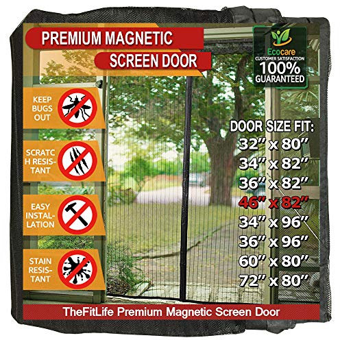 TheFitLife Magnetic Fly Screens for Doors - Heavy Duty Mesh Curtain with Full Frame Hook and Loop Powerful Magnets That Snap Shut Automatically