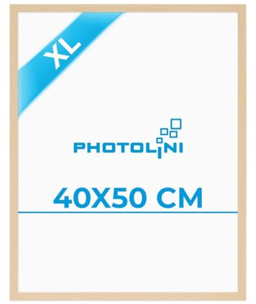 PHOTOLINI Bilderrahmen 40x50 Holz MDF Natur, Bilderrahmen 50x40 mit bruchsicherem Acrylglas, Rahmen 40x50 zum Aufhängen, 50 x 40 frame mit extra Zubehör - picture frames für Fotos & Poster