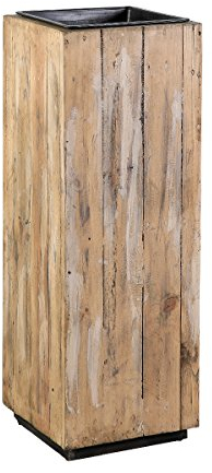greemotion 130565 Pflanzsäule mit schwarzem Einsatz für außen/innen, Kiefernholz, Pflanzenständer, Holzfarben, 43,5 x 43,5 x 115 cm