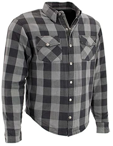 Milwaukee Leather Men’s Plaid Armored Flannel Riding Shirt with Aramid Fiber Reinforcement and CE Removable Armor - X-Large