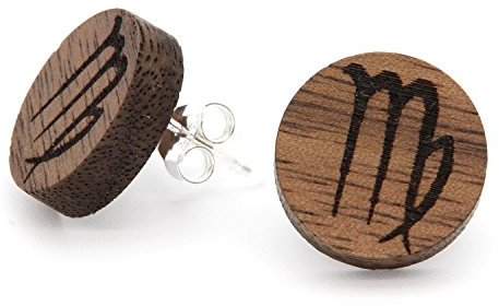 NaturSchatulle Träörhängen Smycken Dam, Träsmycke I Stjärntecken Gravyr I Naturliga Örhängen Träörhängen 925 Silver Örhängen e Silver, Colore: Jungfru, Cod. NK10146