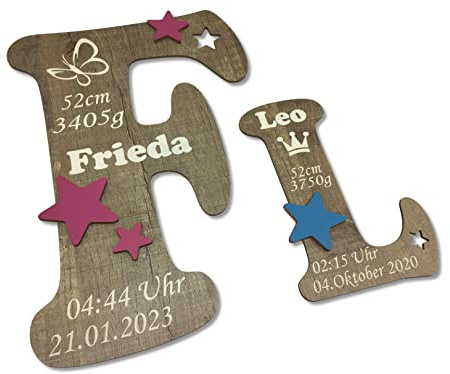 Personalisierter Buchstabe mit eingravierten Geburtsdaten I Meilenstein Buchstabe I Einzigartige Kinderzimmerdekoration I Neugeborenen-Geschenk I Geburt Taufe, Tolles Geburtsgeschenk oder Taufgeschenk