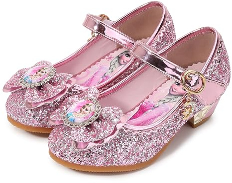 FStory&Winyee Bambino Congelato Principessa per Bambina Elsa Frozen Paillettes Scarpe Costume Ballerine Ballo Adatte per Feste Cerimonia Nozze Natale Cerimonia Carnevale Halloween,Rosa,27