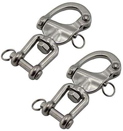 NRC&XRC Pair 5IN(128mm) Jaw Swivel Snap Shackle 316 Stainless Steel for Sailboat Spinnaker Halyard &Diving