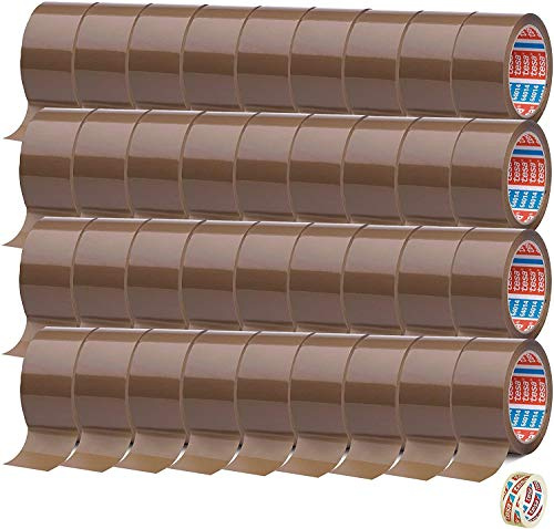 tesa 36 ROLLEN Paketklebeband 64014 braun - leise abrollendes Packband - 50 mm X 66 m + Gratis Tesafilm [15mm x 10m]
