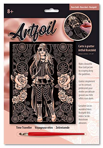 Mammut Spiel & Geschenk 8301950 Artfoil Fantasiemotiv Zeitreisende, roségold, Komplettset mit Kratzbild, Kratzmesser und Anleitung, Scraper, Scratch, glänzend, Kratzset für Kinder ab 8 Jahre