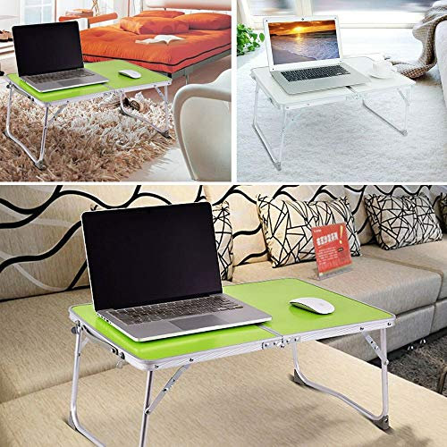 Foldable Laptop Desk, Folding Dining Table Desk, Solid Aluminium Table, Portable Laptop Desk Folding PC Desk Bed Sofa Laptop Stand Folding Computer Laptop Table with Anti-Slip Feet 60cm Green