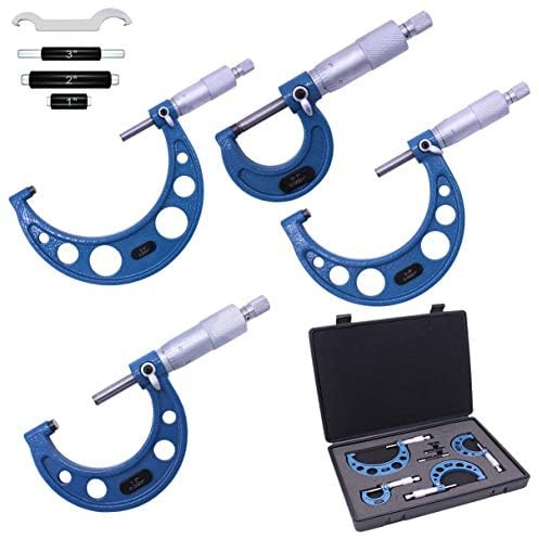 BEGOOTION 4Pcs Outside Micrometer Set 0-1, 1-2, 2-3, 3-4,0.0001 Graduation, Precision Tools for Machinists