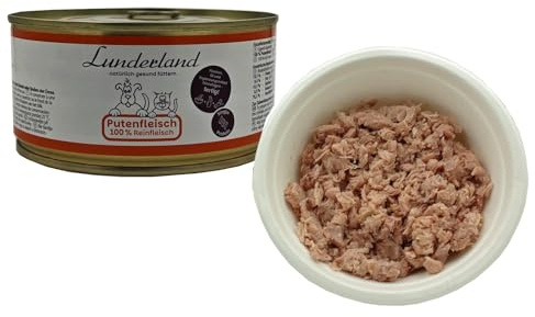 Lunderland Dosenfleisch Putenfleisch 5 x 300g Dosen (insg. 1,5kg), 100% Putenfleisch, Hundefutter Nassfutter Katzenfutter