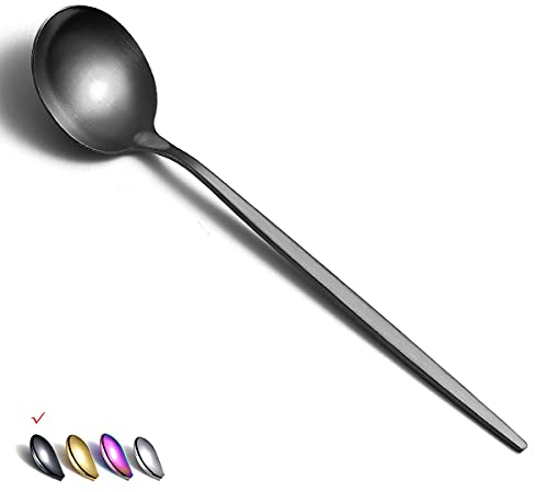 HOMQUEN Cucchiai da Tavola Neri Opachi, 6 Pezzi da 8,1 Pollici in Acciaio Inossidabile Cucchiaio da Minestra Cucchiaio da Dessert Cucchiaio Posate Per Cucina di Casa o Ristorante