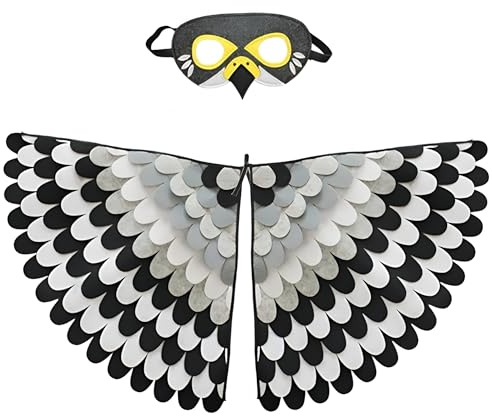 Proumhang Kinder Vogelflügel Kostüm für Alter von 3~8 Jahren,Vogeleule und Pfau Maske Eule verkleiden sich,Jungen Mädchen Filzaugen Maske und Flügel Set,Halloween Buntes Kostüm,Stil 9