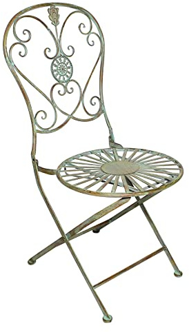 levandeo Gartenstuhl H93cm Metall Rustikal Grün Antik Klappstuhl Garten-Deko Rost Stuhl Terassenstuhl