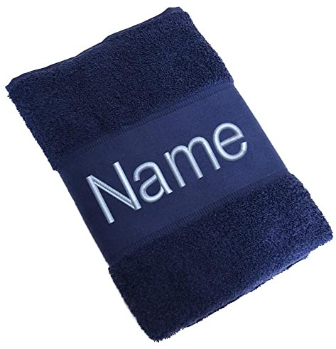 Elefantasie Handtuch Badetuch Badehandtuch aus 100% Baumwolle mit Namen personalisiert Bestickt Dunkelblau 50x100cm
