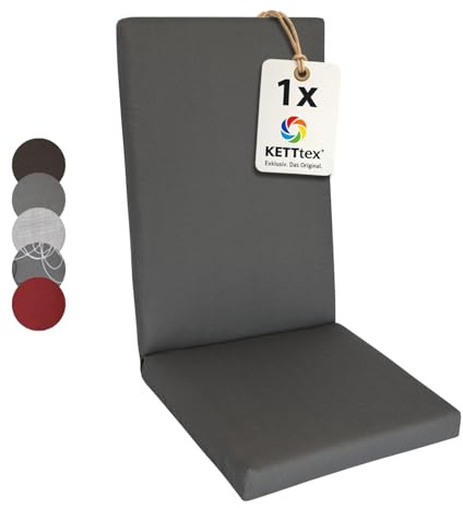 KETTtex Comfort Auflage Hochlehner steingrau I Gartenstuhl Polster 123x50x7/4cm I hochwertige und Pflegeleichte Sesselauflage I Wetter- und formbeständige Stuhlauflage I KTH2 Sitzauflage
