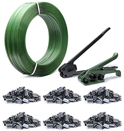 U.S. Solid Manuelle Umreifungsset, Palettenumreifungsgerät, Umreifungswerkzeug, Verschlussgerät, 600 Metallplomben und 600m Polyester (PET) Umreifungsbandrolle