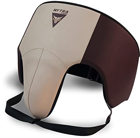 Mytra Fusion Tiefschutz Herren Kampfsport Tiefschutz für MMA, Muay Thai, Kickboxen und Kampfsport Bauchschutz für Training, Sparring, Grappling, Taekwondo und Fighting (Brown/Beige, XS)