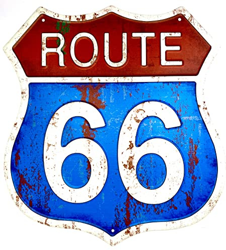 DiiliHiiri Cartello Metallo Route 66 - 32x29 cm Originale Poster Retro American Retro Sign per Bar Pub Caffetteria Garage e Officina Decorazione Targa Vintage anni '50 (9542-3)