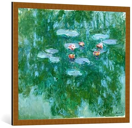 kunst für alle Bild mit Bilder-Rahmen: Claude Monet Seerosen 1916-19 - dekorativer Kunstdruck, hochwertig gerahmt, 90x75 cm, Kupfer gebürstet