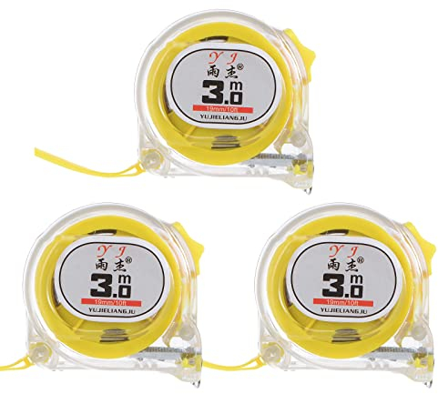 sourcing map 3Stk Selbstsperre Bandmaß 3 Meter Metrisch Lineal Einziehbar Titanium Stahl Messband 19mm Breite Durchsichtig Gelb ABS Plastik Etui