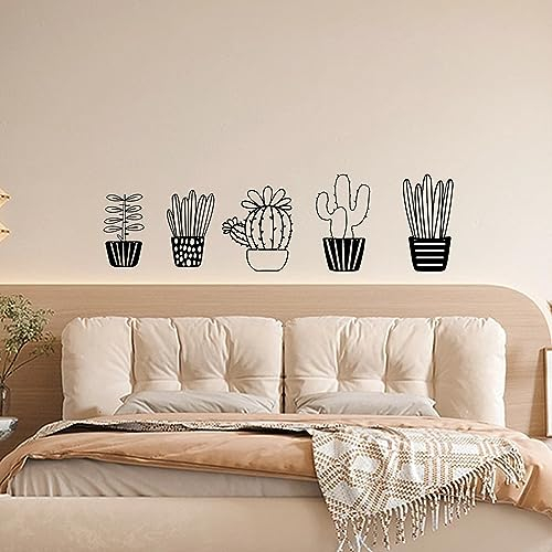 Syfunlv Kaktus Wanddeko,5-teilig,Metall Wanddeko,Moderne und einfache Sukkulenten-Topfblumen-Wandkunst,für Wohnzimmer Schlafzimmer Hintergrund Wanddekoration