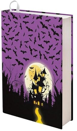 Kuiaobaty Buchhülle mit Fledermaus-Motiv, dehnbarer Stoffschutz, gruseliger Waldhaus-Druck, zum Hineinschlüpfen für Bücher