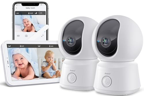 ARENTI Baby Monitor con 2 Telecamere PTZ 360°,5, Wi-Fi,Controllo Simultaneo da Monitor e App,Audio Bidirezionale, Visione Notturna,Rilevazione Temperatura,Rilevazione Movimento