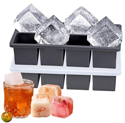 Easy Release Silicone Ice Cube Trays with Stiff Frame - Pack of 2 - Extra Large Ice Moulds Flexible BPA Free, Melt Slowly Square Ice Cubes Perfect for Whiskey Spirits Cocktails (Black)