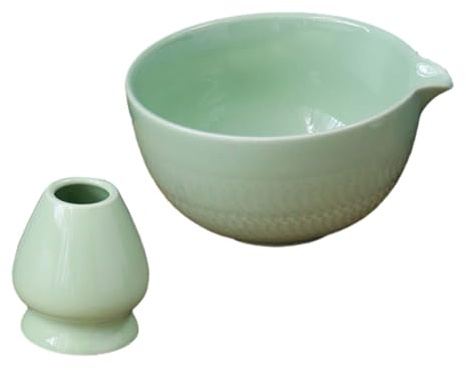 Bol à Matcha Japonais Traditionnel 500ml - Ensemble Avec Support Fouet Et Bol En Céramique Pour La Table, Thé Matcha, Vert Clair