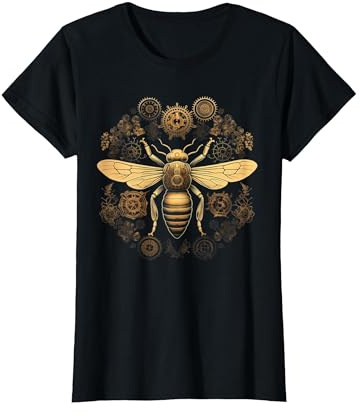 Bee Steampunk Mechanical Vintage Beekeeping Beekeeper T-Shirt, Women, Black, Small