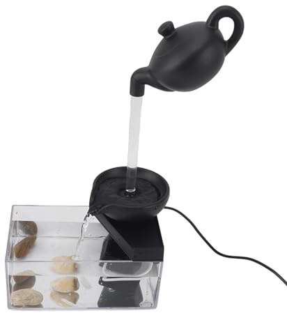 Bewinner Tischbrunnen, Wasserbrunnen für den Innenbereich, Schwimmende Teekanne, Tischbrunnen, Kleiner Tisch-Wasserfallbrunnen, Zen-Meditationsbrunnen mit LED-Licht für Büro, Zuhause